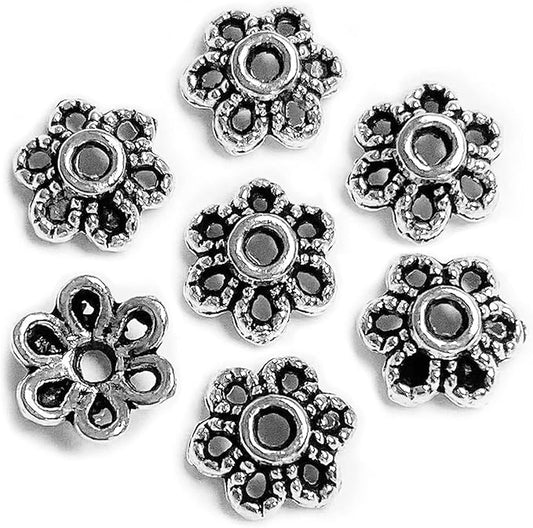 Heather's cf 500 Pieces Silver Tone Tiny Bead Caps Findings (Fit 8mm 10mm Round Beads) for Jewelry Making