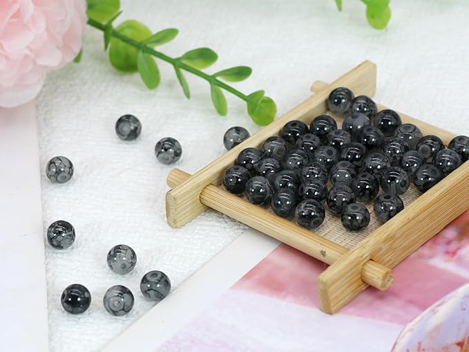 Pamir Tong 550PCS 8mm Black Glass Beads for Jewelry Making,Round Smooth Beads, Bracelet Space Loose Beads for Jewelry Making Earring, Necklaces, DIY Crafts & Gifts #388