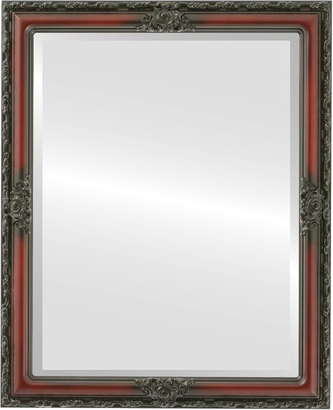 OVALCREST Rectangle Beveled Wall Mirror for Home Decor - Jefferson Style - Rosewood - 26x32 Outside Dimensions
