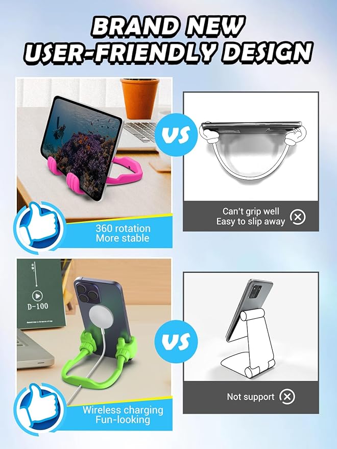 Stocking Stuffers for Teen Boys Girls Kids Cell Phone Stand - 2 Pack Thumbs Up Lazy Phone Holder for Desk Birthday Gifts for Adults Women Men (Hot Pink & Avocado Green, 2)