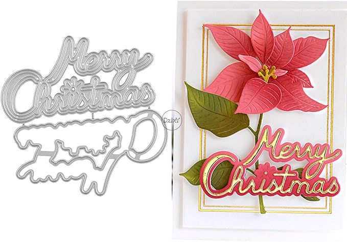 DzIxY English Words Shadow Merry Christmas Metal Cutting Dies for Card Making Kit Embossing Paper Die Cuts Set Scrapbook Stencils Supplies Machine Templates