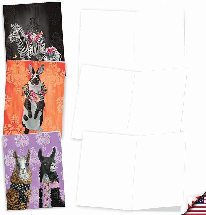 The Best Card Company Assorted Blank Greeting Card Box Set - Incl. 20 Cards + Envelopes - 10 Unique Designs - Perfect for Thank Yous, Invitations, More - Fancy Wildlife AM3364OCB-B2x10