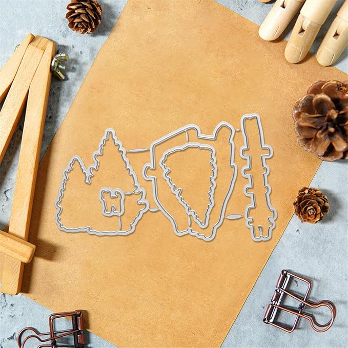 Christmas Snow House Pine Tree Stamps and Cutting Dies for Card Making DIY Transparent Silicone Clear Stamp and Metal Die Cuts Sets for Scrapbooking Paper Greeting Cards Decor Seals Craft Supplies