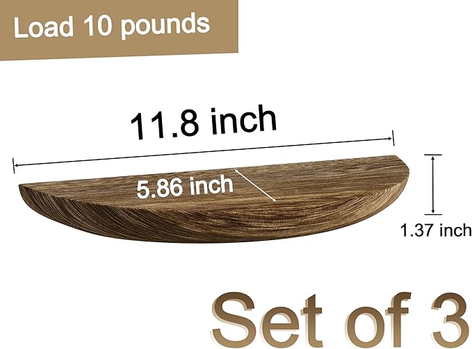 Solid Wood Half Round Rustic Floating Shelves, Natural Wood Wall Shelves, Elevate Your Space. Perfect for Living Rooms, Bathrooms, Bedrooms, Offices, Children's Rooms,Pictures Plants Books