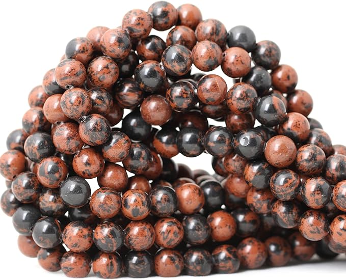 45PCS 8mm Natural Mahogany Obsidian Stone Round Loose Beads for Jewelry Making 1 Strand 15"