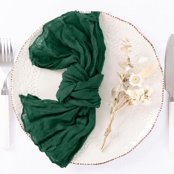 20 Pack Emerald Green Cheesecloth Napkins Spring Cloth Napkins Set of 20 Dinner Napkins Bulk 21x21 Inches for Wedding Bridal Shower Baby Shower Valentine's Day