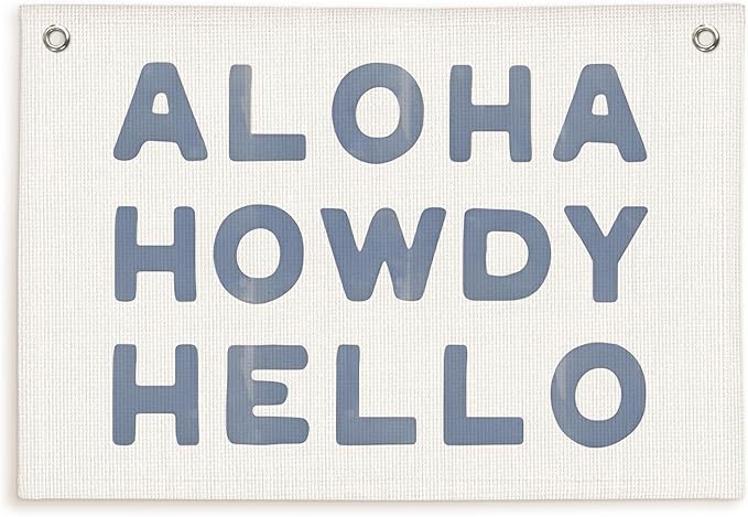 Lacama Aloha Howdy Hello Linen Hanging Banner Flag，Trendy Preppy Linen Hanging，Coastal Cowgirl Decor，Gifts for Teen Girls，Beach Coastal Cowgirl Decor for Dorm Wall Decor Living Room 30x20