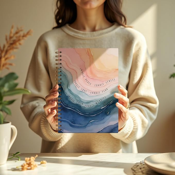 Inhale Exhale Mental Health Notebook, Guided Journal for Mental Health, Inspirational Psychology Therapy Gifts Spiral Notebook Journal, 5.5x8.3 Inch