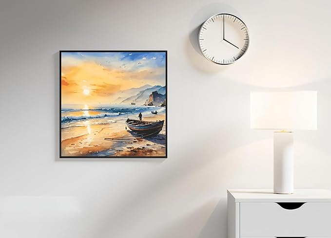 Painting by Numbers Kit for Adults Beginner,Sunset Seascape Color by Numbers for Adults,Boat Adult Paint by Number Kits on Canvas,Paint by Numbers Easy Oil Painting for Home Wall Decor 15.7X19.7 Inch