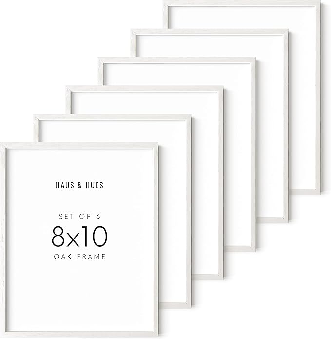 HAUS AND HUES White Oak Wood 8x10 Picture Frames - Set of 6, Elegant Frames for Photos and Posters