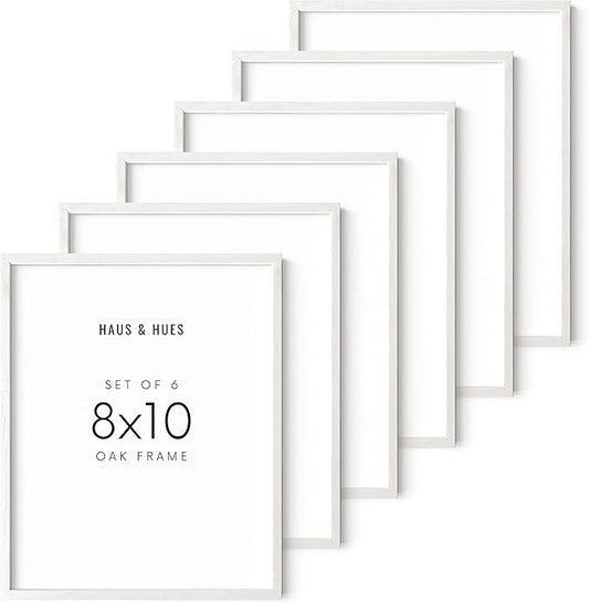 HAUS AND HUES White Oak Wood 8x10 Picture Frames - Set of 6, Elegant Frames for Photos and Posters
