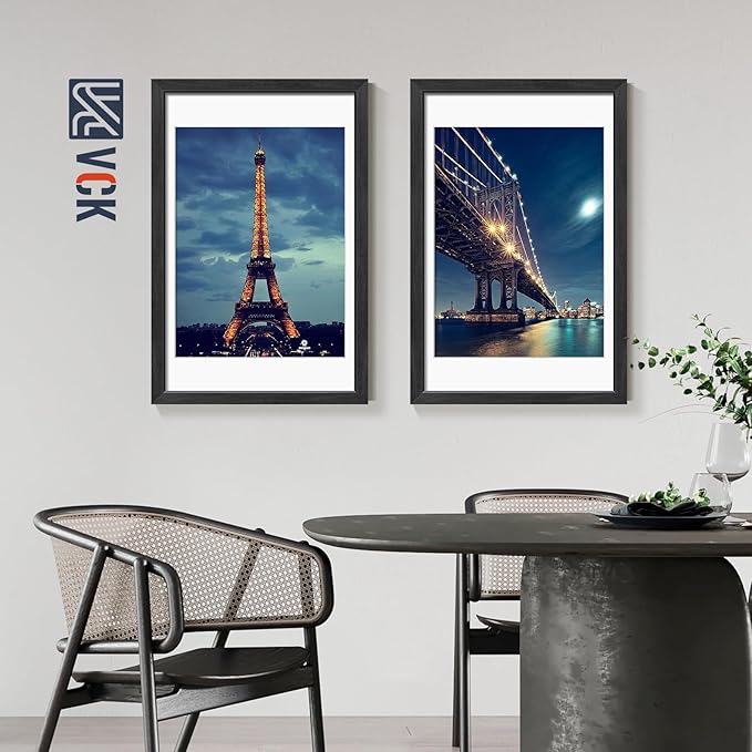 VCK 20x30 Frames Black Set of 5, Wide Border Wood, Display 18x24 Picture Photo with Mat or 20 x 30 without, for Home, Office, Gallery, Woodgrain Series, Wall Hanging
