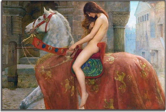 John Collier Canvas Wall Art Lady Godiva Poster Pre-Raphaelite Style Art Painting Figure Historical Illustration Famous Oil Painting Print Suitable for Home Office Wall Decor Unframed(12x18in/30x45cm)