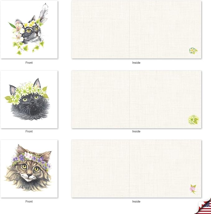 The Best Card Company - 10 All Occasion Blank Cat Cards (4 x 5.12 Inch) - Cute Assorted Bulk Card Set - Fabulous Felines AMQ5649OCB-B1x10