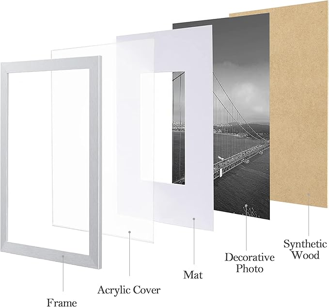 eletecpro 12x12 Picture Frames Set of 9 with Mat for 8x8 Photos or without Mat for 12x12, Square Gallery Wall Decor Collage for Picture Display, Silver Frame Set for Wall Hanging