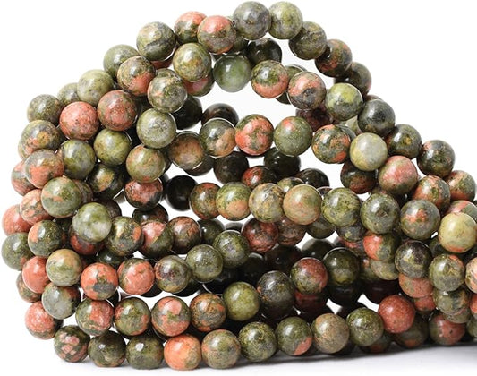 45PCS 8mm Natural Unakite Gemstone Round Loose Beads for Jewelry Making DIY Handmade 1 Strand 15"
