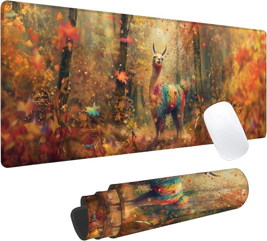 Colorful Alpaca Gaming Mouse Pad, Office Desk Mat, Anti-Slip Rubber Base Cool Aesthetic Mouse Pads for Computer Laptop Keyboard School Home Desktop Gamer Home Accessories Decor 31.5" x 11.8"