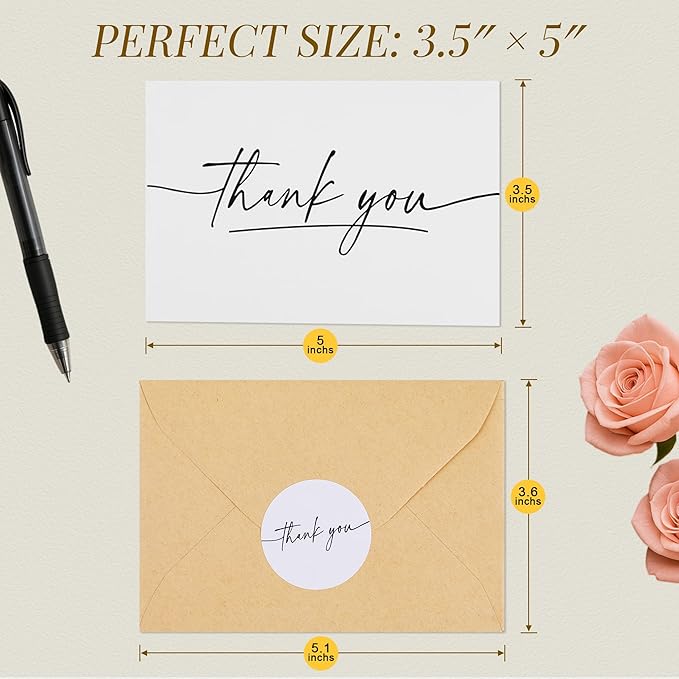 TONOS Thank You Cards with Envelopes, 24 Pack, 3.5x5 Inch, Blank Inside – Minimalist Thank You Notes for Wedding, Baby & Bridal Shower, Coworkers, Small Business