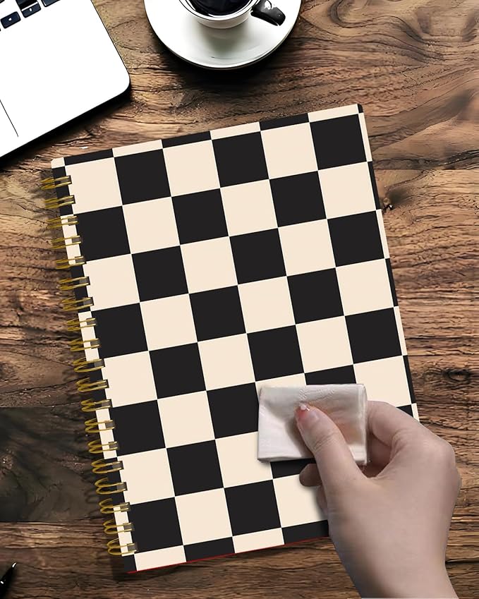 Spiral Journal Notebook,A5 Hardcover Lined Journals for Women 6 x 8.3 in,60 Sheets 120 Pages Thick Paper,Cute College Ruled Writing Notebook for Office Work School(Black Beige Plaid)