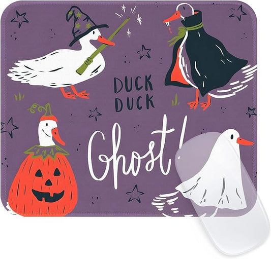 Seorsok Halloween Funny Duck Mouse Mat,Pumpkin Decor Mouse Pads for Office Laptop,Washable Square Mousepads with Extended Stitched Edges Non Slip Rubber Base 9.5"x7.8"x0.12" Inch,Purple