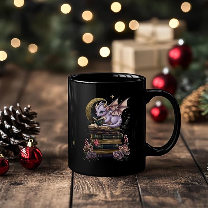 Personalized Cute Tarot Book Dragon Mug, Cute Purple Romantasy Dragon Reading Books Ceramic Cup for Bookish 11oz - 15oz