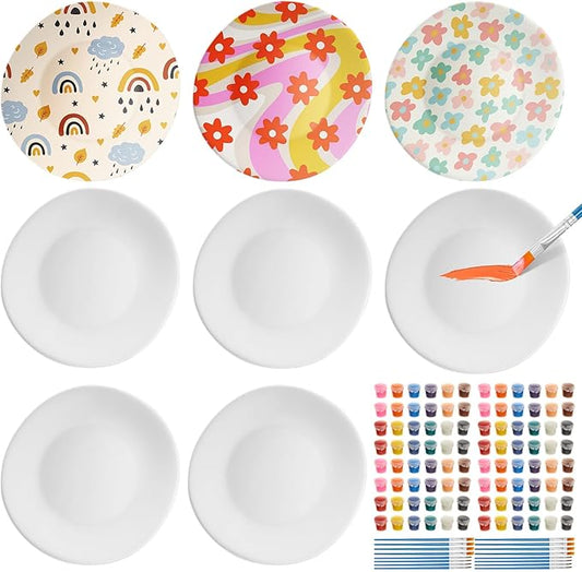 Kolldenn 8 Sets Jewelry Dish Making Kit DIY Paint Your Own Ceramic Arts and Crafts Kit Make Your Own Jewelry Bowls Gifts for Birthday Gift Ideas (Round Plate)