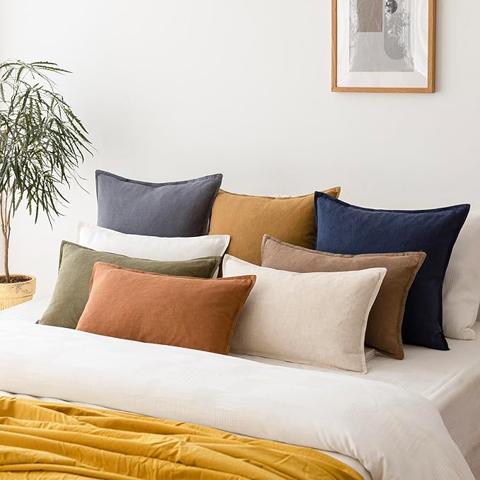 Foindtower Pack of 2, Decorative Linen Soild Throw Pillow Covers Soft Accent Square Cushion Case Boho Farmhouse Pillowcase for Chair Couch Sofa Bedroom Living Room Home Decor 18 x 18 Inch Navy Blue