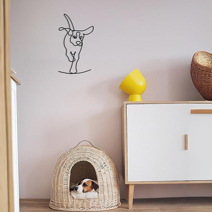 TYLCC Black Metal Dog Wall Decor Minimalist Abstract Dog Wall Art Line Drawing Art for Living Room Bedroom Decorations (Lovable)