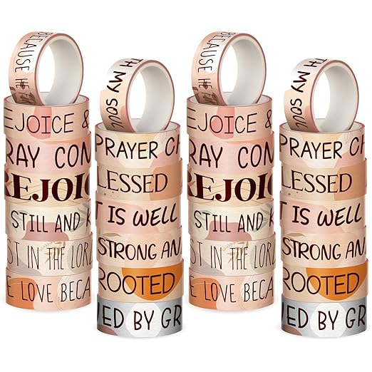 Janlaugh 24 Rolls Christian Washi Tape Gifts Bulk Religious Inspirational Scripture Supplies Bible Verse Tape for Bible Study Journaling Crafting Christmas Stocking Stuffers Gift(Boho 2)