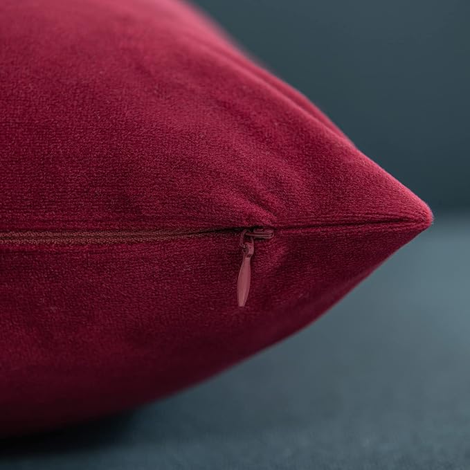Throw Pillow Covers 24x24 Christmas Burgundy: 2 Pack Cozy Soft Velvet Square Decorative Pillow Cases for Farmhouse Home Decor