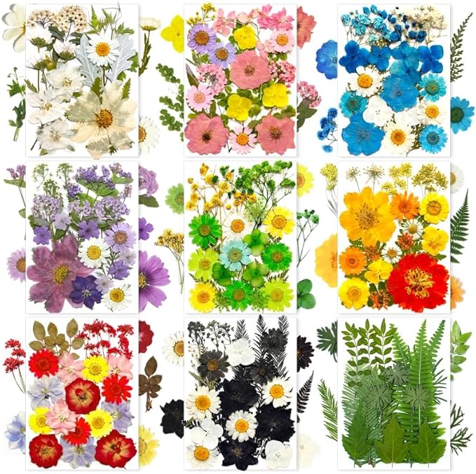185 Pcs Pressed Dried Flowers for Resin Molds, Natural Real Flowers Leaves for DIY Art Crafts, Scrapbooking, Epoxy Jewelry, Candle, Soap Making, Nails Decors