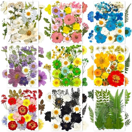 185 Pcs Pressed Dried Flowers for Resin Molds, Natural Real Flowers Leaves for DIY Art Crafts, Scrapbooking, Epoxy Jewelry, Candle, Soap Making, Nails Decors