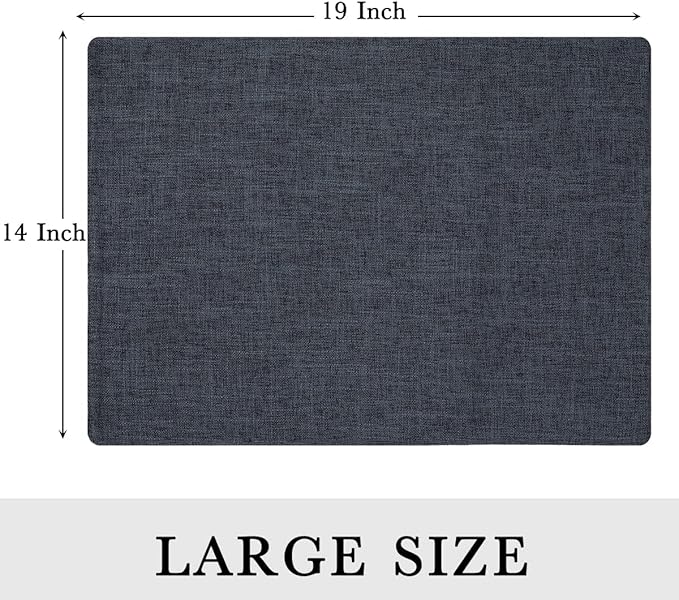 homing Cotton Linen Placemats Set of 6, Cloth Washable Farmhouse Dining Table Mats for Indoors & Outdoors, Easy to Clean, Charcoal, 13 x 19 Inch