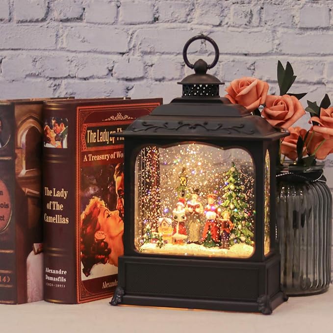 GenSwin Carolers Musical Lighted Water Lantern Christmas Snow Globe with 6 Hour Timer, Battery Operated & USB Powered Singing Swirling Glitter Snow Globe Lantern Christmas Home Decor Gift(11”)