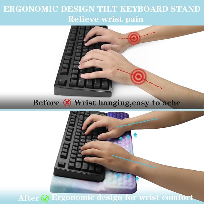 Computer Keyboard Stand Pad with Wrist Rest, Ergonomic Comfy Tilted Keyboard Holder, Keyboard Tray Support for Office Home (Galaxy Blue)