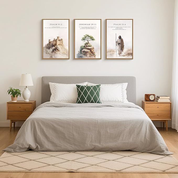 Jesus Christ Bible Verse Framed Canvas Wall Art Set,Christian Religious Faith Bible Story Wall Decor,Watercolor Easter Scripture Artwork for Church,Prayer Room,Living Room-16"x24"x3