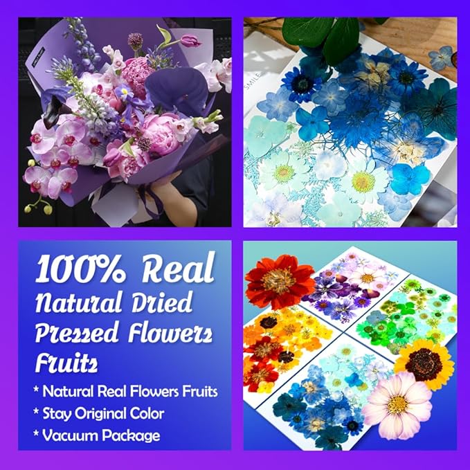 Gradient Color Dried Pressed Flowers for Resin, Real Pressed Flowers Dry Leaves Bulk Natural Herbs Kit for Scrapbooking DIY Art Crafts, Epoxy Jewelry, Candle, Soap Making, Nails Decor