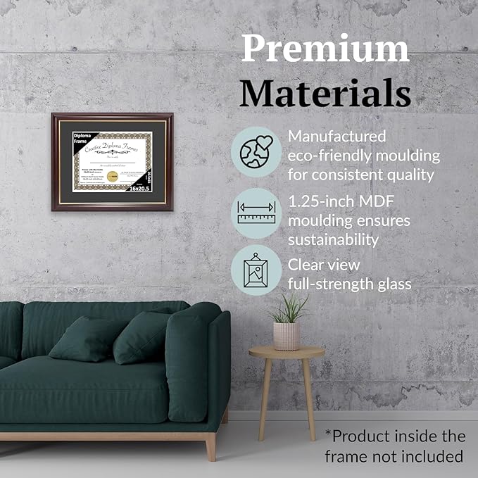 Creative Picture Frames 16x20.5 Classic Black Diploma Frame with Black Mat Glass and Installed Wall Hangers | Frame Holds 18x22 Media without Mat