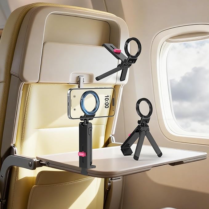 ULANZI Airplane Phone Holder, MA88 Magnetic Phone Tripod for Flying Desk Office,360° Rotation Selfie Stick for Magsafe iPhone 17/16/15/14/13/12, Airplane Hands-Free Trave Essentials, Black