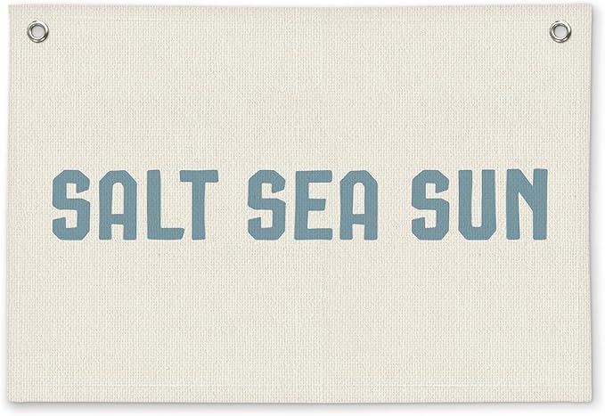 Coastal Beach Salt Sea Sun Kids Room Decor - Linen Banner Wall Hanging Canvas Banner Flag Decor for Kids Toddler Bedroom Nursery Playroom