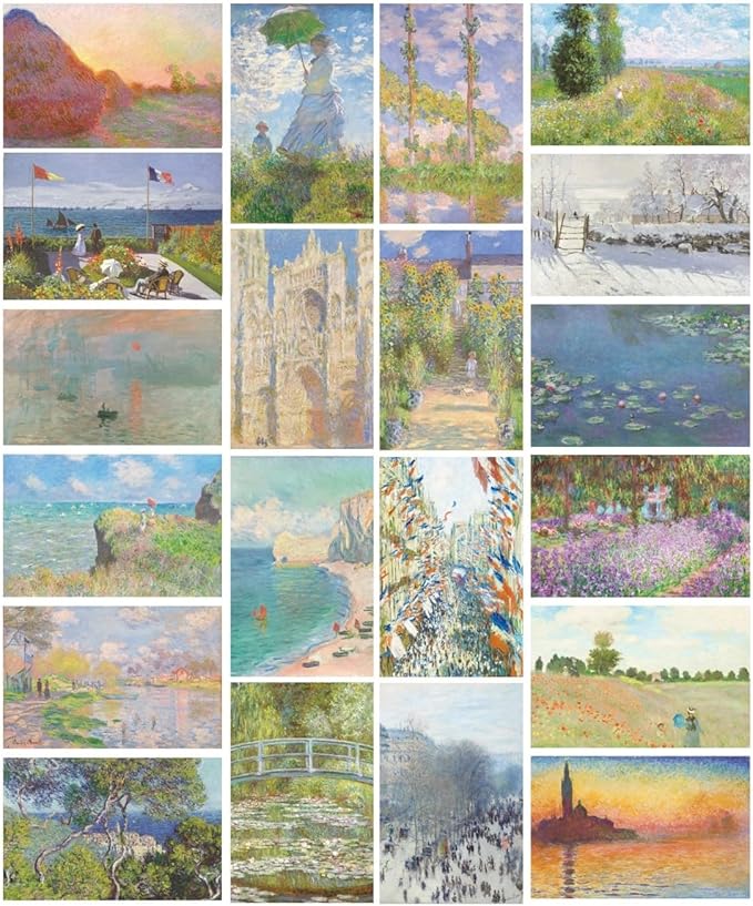 MINI ZOZI Claude Monet Famous Art Prints And Posters 20PCS 11X17 Paintings Fine Art Impressionist Renaissance Aesthetic Romanticism Big Poster Wall Painting Classroom Room Decor Classical Artist Artwork Pack