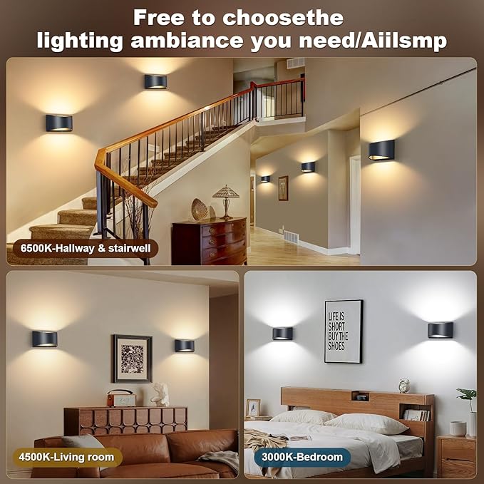 Battery Operated Wall Sconces Set of 4, Black Rechargeable Wireless Remote & Touch Control Wall Lamps, 3 Color Temperatures, Timer Cordless Dimmable Light for Bedroom, Living Room, Hallway