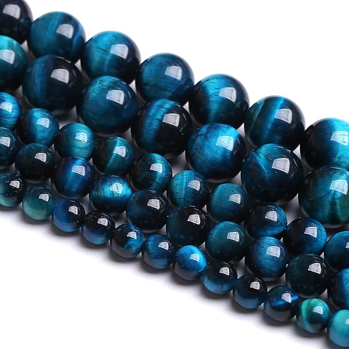 160PCS 4MM Blue Tiger Eye Beads Natural Stone Gemstone Spacer Loose Beads for Jewelry Making DIY Bracelet Semi Precious Beads Strand 2 Strands