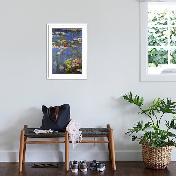 ART.COM Wall Art Print Water Lilies No. 3 on White Frame by Claude Monet, 21" x 29"