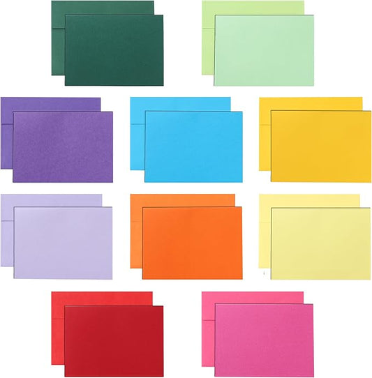 10 Assorted Colors Blank Flat Cards and Envelopes 5 x 7 Heavyweight Single Panel Cardstock and A7 Envelopes Printable Self Seal 20 Packs for Wedding Invitations, Birthday, DIY Greeting Cards