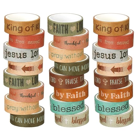 Janlaugh 24 Rolls Christian Washi Tape Gifts Bulk Religious Inspirational Scripture Supplies Bible Verse Tape for Bible Study Journaling Crafting Christmas Stocking Stuffers Gift(Boho 1)