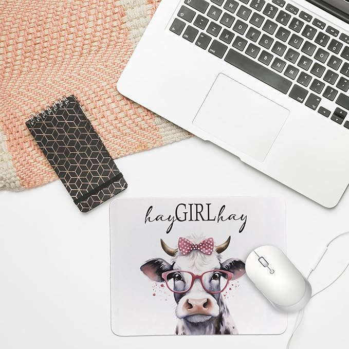 Rusenbao Cow Mouse Pad for Desk, Cow Gifts for Women, Non-Slip Rubber Base Mouse Pads for Wireless Mouse, Computers, Laptop, Office, 9.5x7.9 Inch