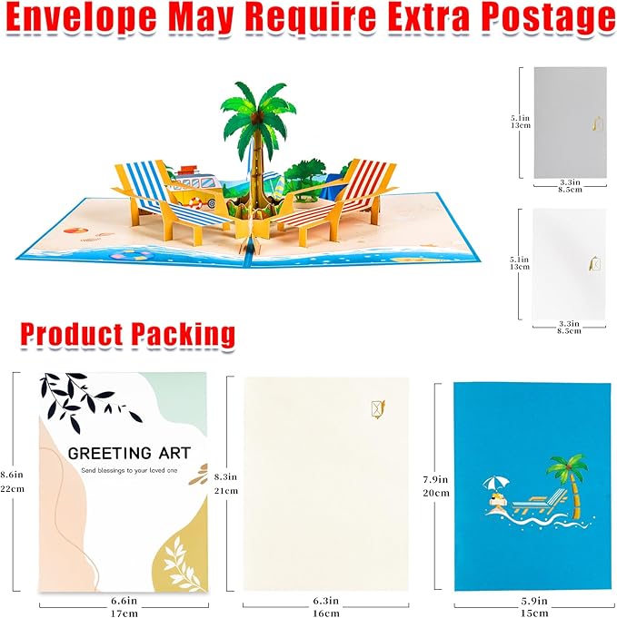 GREETING ART Beach Vacation Anniversary Pop Up Card, Beach Birthday Card, Happy Travel Summer Cards, Tropical Vacation Cards for Retirement, Father’s Day, Thinking of You, Valentines Day
