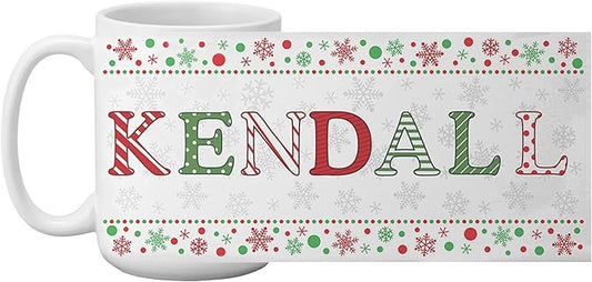Let's Make Memories Personalized Mug - Festive Ceramic Coffee Mug for Christmas - Stocking Stuffer For Family, Friends, Neighbors - Microwave and Dishwasher Safe - Festive Name - Light - 15 oz.