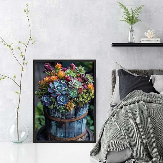 NWQZBYHT Succulent Diamond Art Kits for Adults,Succulents Plant 5D Diamond Painting Kits for Beginner,DIY Round Diamond Dots Gem Art for Adults, Paint by Diamonds Pictures Crafts Home Decor 12x16 Inch